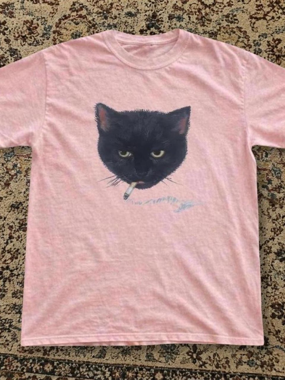 Gildan Pink Tee with Black Cat Graphic